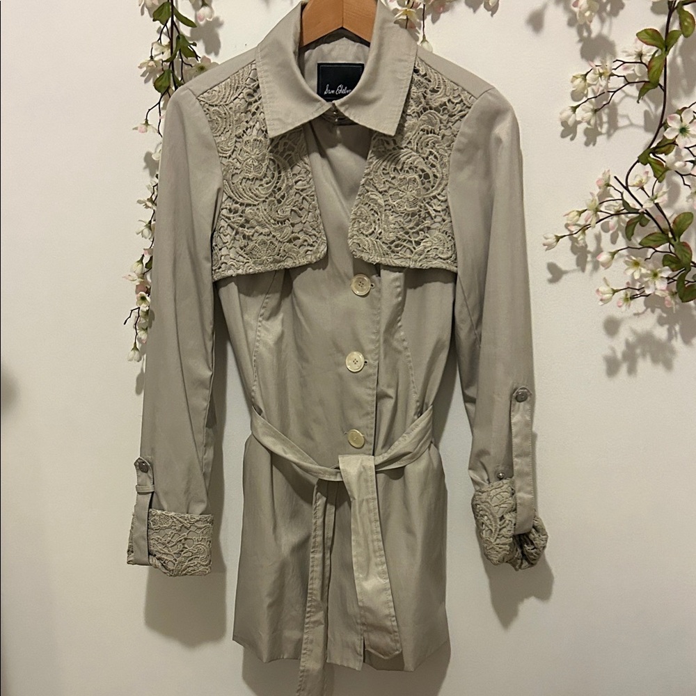Sam Edelman Cream Lace-Detail Trench Coat